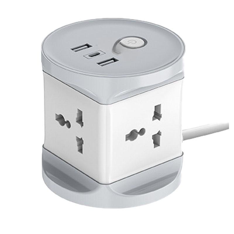 Tower Extension Socket with USB-A x2 + USB Type-C x1 Surge Protector Small Multi-Function Conversion Plug