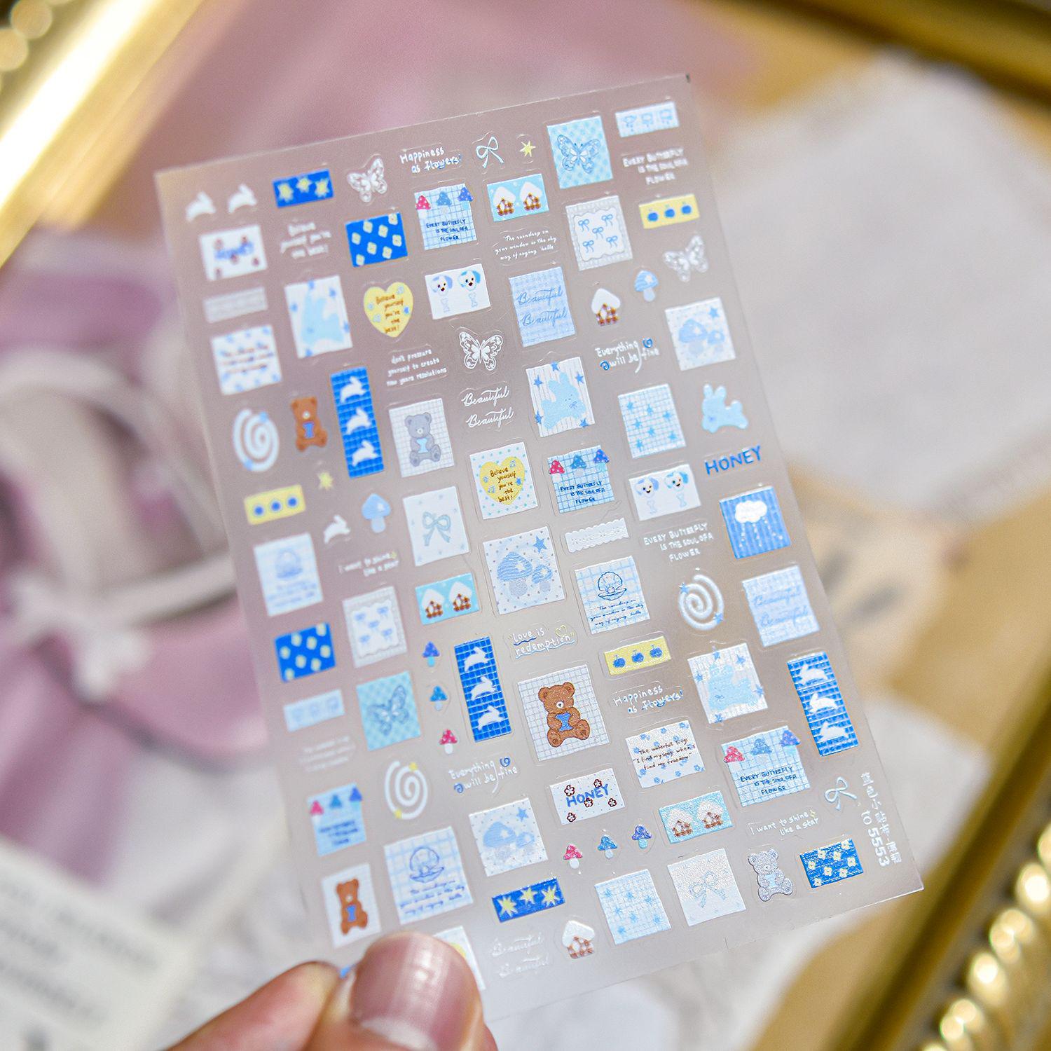 Tomoni Cute Blue Nail Stickers: Flexible, Small Art Decorations for Kids