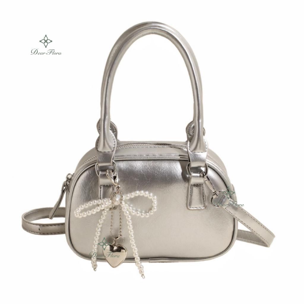 

Cute Trendy Women s Mini Shoulder Bag Fashion PU Leather Bow Female Crossbody Bag Elegant Silver Party Handbag Sweet Small Purse 20x15x9cm