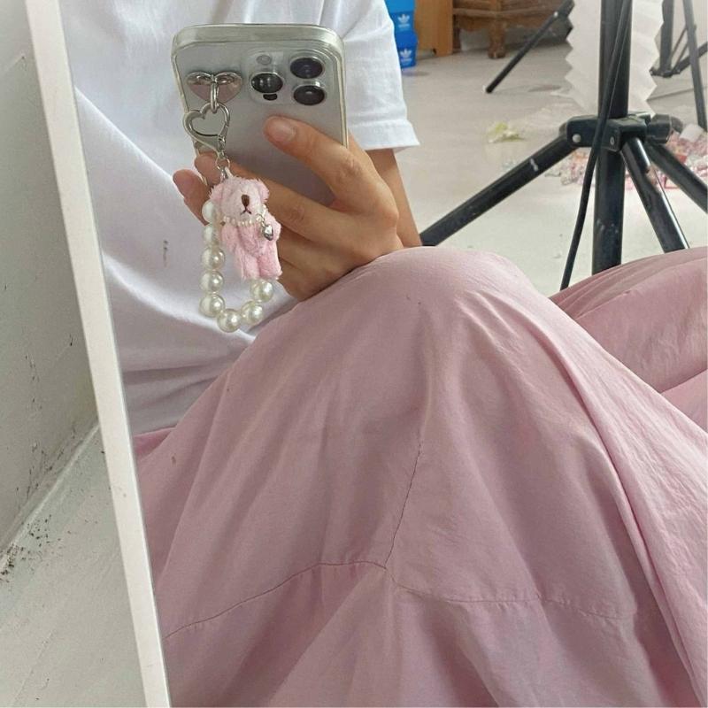 Modern Plush Bear Phone Charm Keychain with Imitation Pearls Bag Pendant Keyring Comfortable to Carry for Daily Use