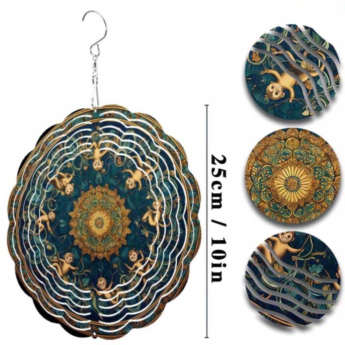 

360 Rotating Blue Gold Mandala Wind Spinner Outdoor Decor for Garden Patio Balcony Yard Hanging Metal Art No Electricity Needed Year Round 01A