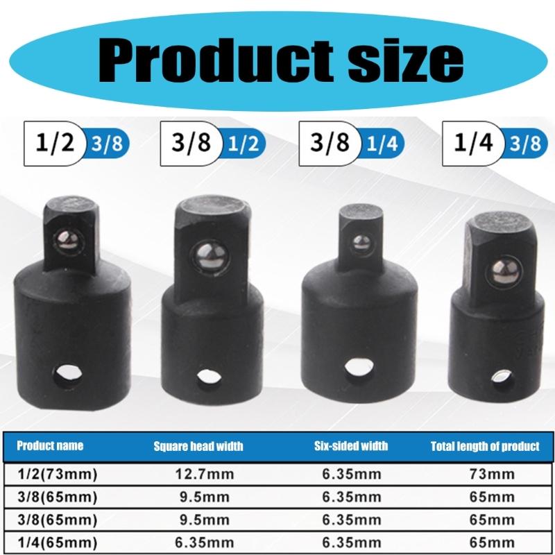 4 Piece Socket Adapter Converter Kit Precisions Portable 1/4", 3/8", 1/2" Drive Conversion Set For DIY Auto Repairs