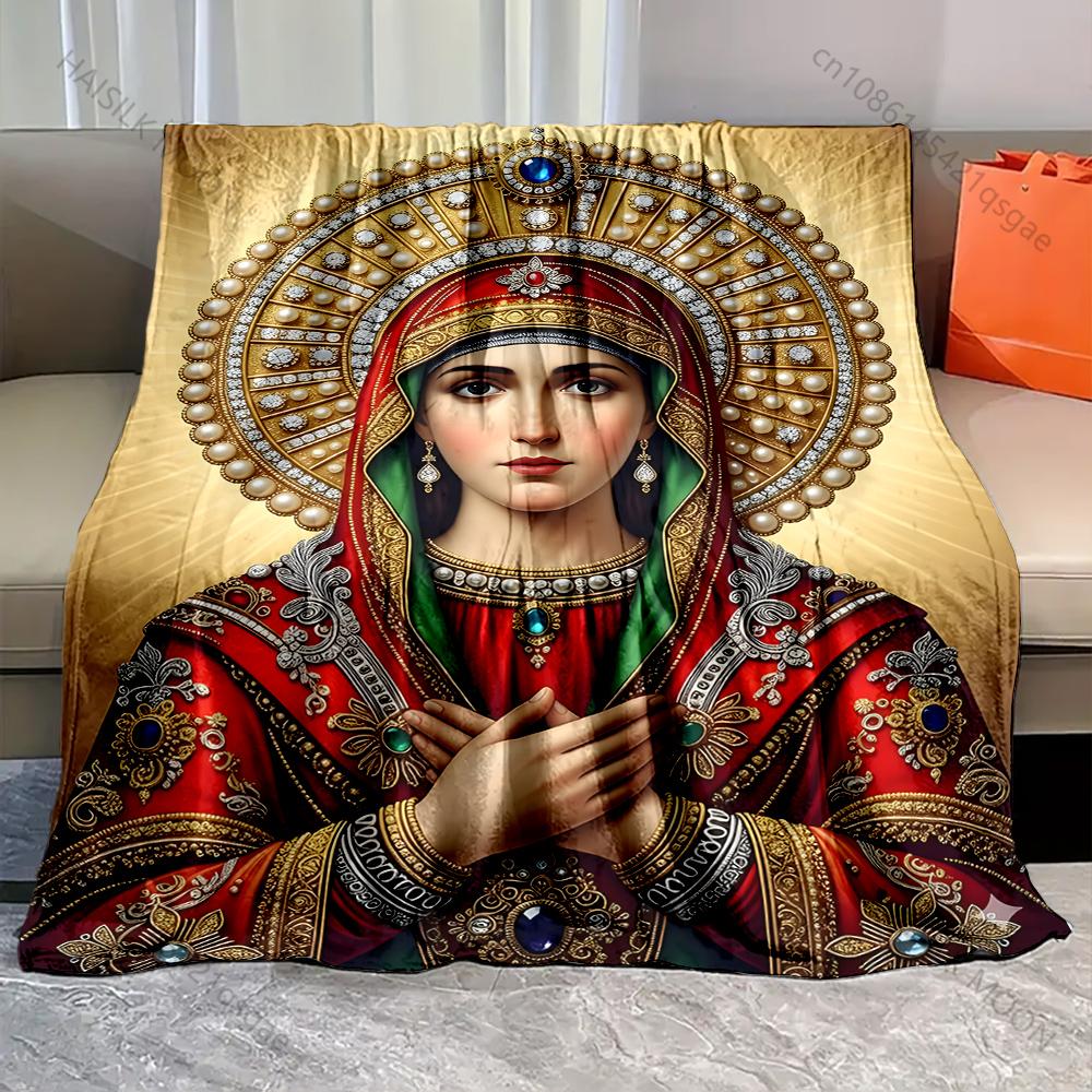 Multi Size God Virgin Mary Print Warm and Comfortable Blanket for Home Sofa Bed Travel Camping Picnic RV Luxury Gifts