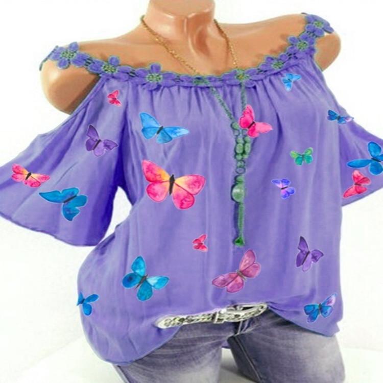 

Модный женский свободный повседневный жилет с принтом бабочек на бретельках и кружевным воротником, топ больших размеров S фиолетовый