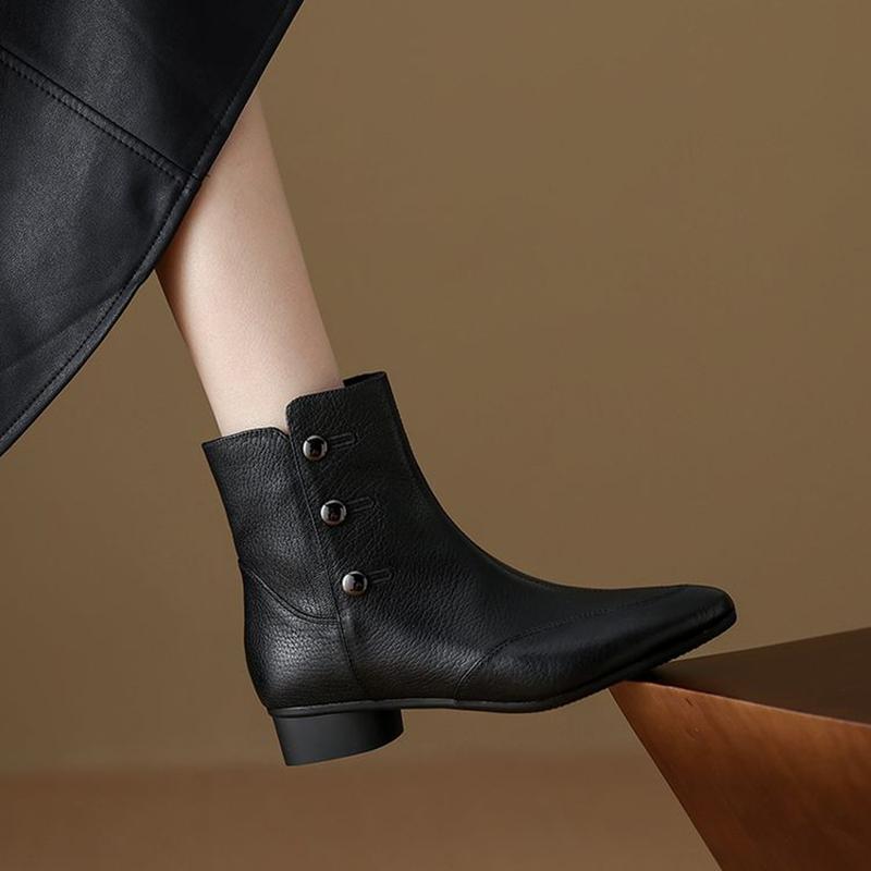 Fashion NEW Autumn/Winter Women Boots Pointed Toe Chunky Heel Shoes Genuine Leather Shoes for Women Zipper Ankle Boots Soft Modern Boots