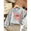 Kids Sweatshirt ,Cute Print Pattern ,Comfortable Spring Thin Round Neck Sweatshirt Bow Design Highlight,Casual Daily Sweatshirt