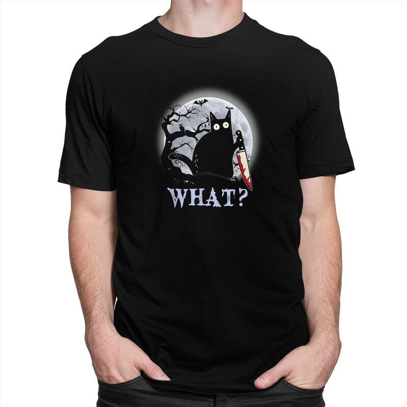Custom Funny Black Cat What Tshirt for Men Short Sleeves Leisure T Shirt Cool Tshirt 100 Cotton Tee Gift Idea