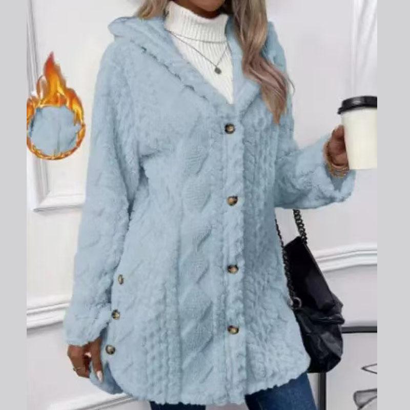 Autumn Winter Hooded Solid Color Cardigan with Button Long Sleeve Casual Coat