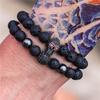 Vintage Schwarzes Mattes Armband Zirkon Krone Diamant Kugel Würfel Löwenkopf Perlenarmband Set