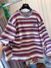 Women's Lazy Style Stripe Plush Long-Sleeve Age-Reducing T-Shirt - 2025 Autumn/Winter Collection