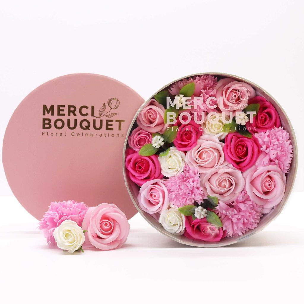 Boîte Ronde de Fleurs de Savon, Bénédictions pour Bébé Rose