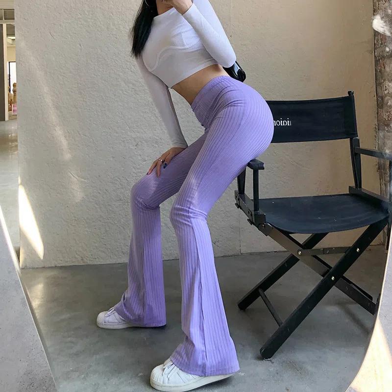 Solid Hot Y2K Woman Pants Aesthetic Fashion Streetwear Women Clothes Slim High Waist Sexy Bell Bottom Long Flare Tights