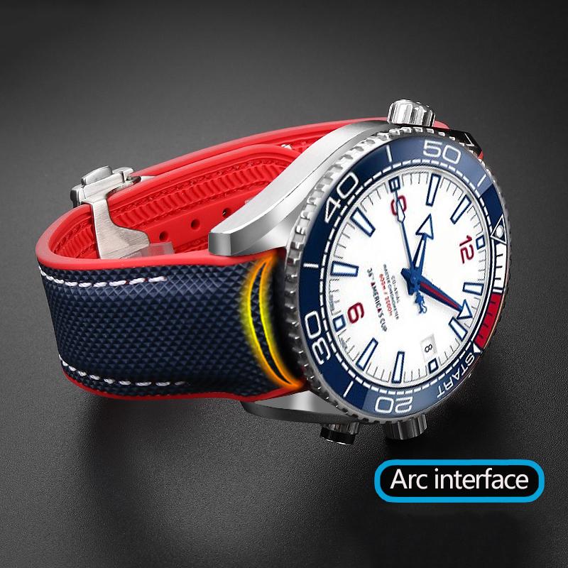 New 20mm 22mm Rubber Silicone Back Blue Watch Strap Nylon Watchband For Omega Seamaster 300 Speedmaster 8900 Planet Ocean Tools
