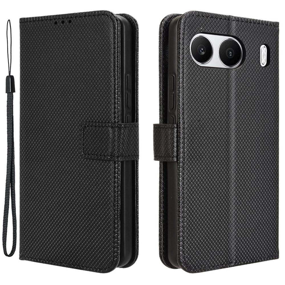 

For OnePlus Nord 4 5G Phone Stand Case Diamond Texture PU Leather Cover Wallet Black