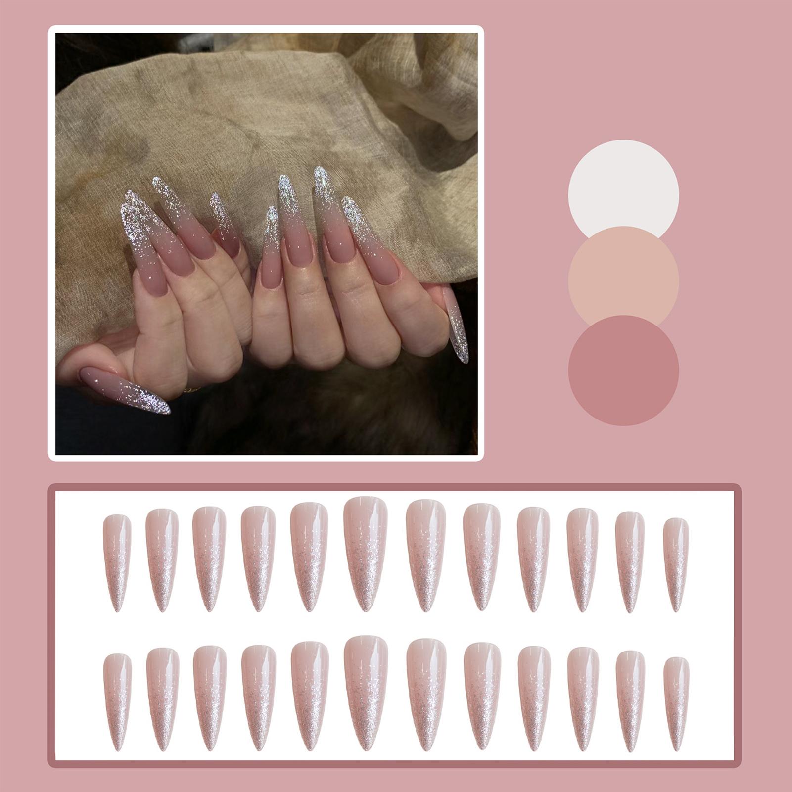 Pink Long Pointed Head Fake Nails Long Lasting Safe Material Waterproof False Nails for Women and Girl Nail Salon A розовый