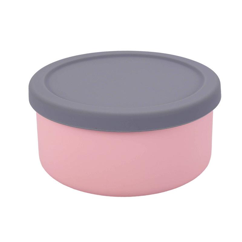 

Кругла силіконова харчова хрустка коробка для пікніка з кришкою для мікрохвильової печі Bento Lunch Box для фруктів і овочів 700ml рожевий