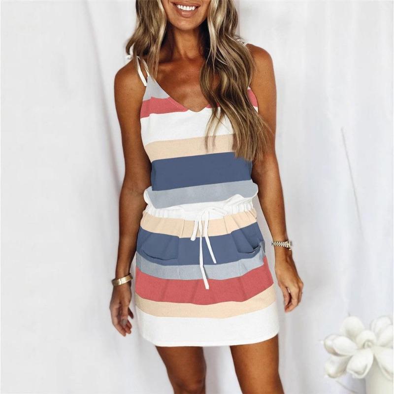 Sommer Damen Camisole Lose Bedrucktes Gestreiftes Westenkleid
