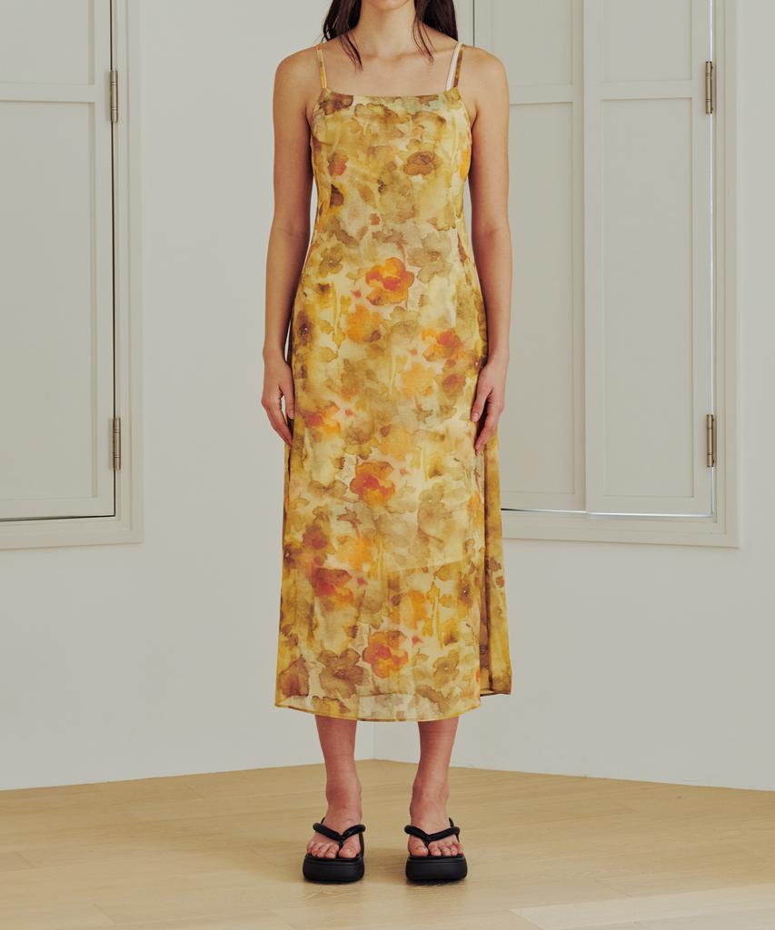 13MONTH Sheer Flower Long Dress (Yellow)