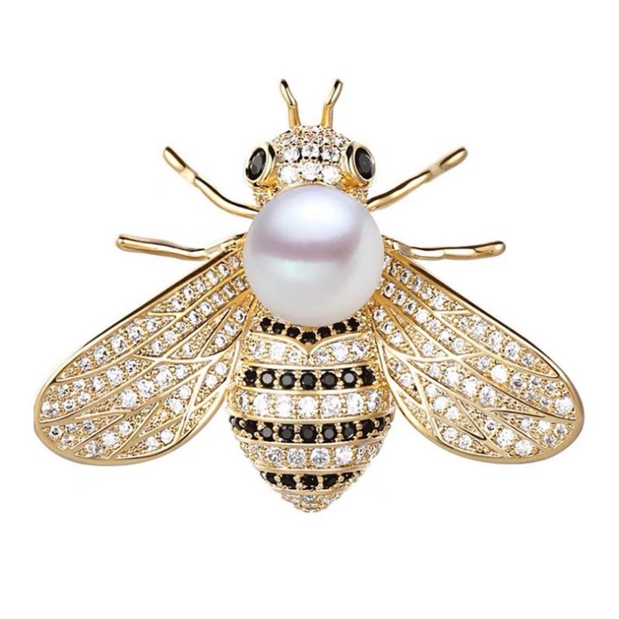 

2024 Fashionable Rhinestone Pearl Bee Brooch Diamond Pin Coat Corsage