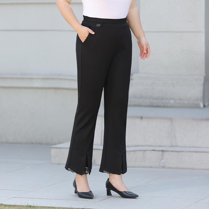 

Расклешенные брюки Весенние и осенние женские брюки Свободные покрой Талия девять десятых Слегка расклешенные повседневные брюки 7XL чёрный