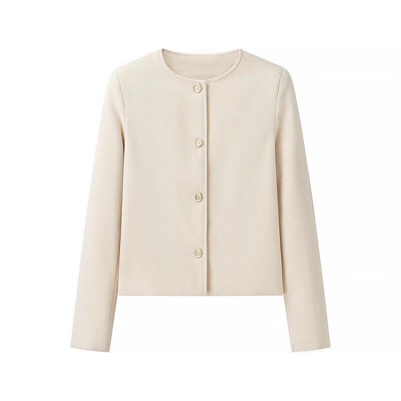 

Kaslead New Arrival Women s Clothing Fashion Style Stylish Simple and Versatile Elegant Classic Style Crew Neck Coat Beige L