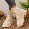 Große Samt-Martin-Stiefel für Damen Herbst und Winter neue Mode vielseitige Lokomotiv-Kurzstiefel dicksohlige Lederstiefel für Damen