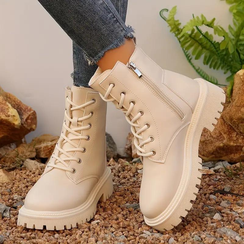 Große Samt-Martin-Stiefel für Damen Herbst und Winter neue Mode vielseitige Lokomotiv-Kurzstiefel dicksohlige Lederstiefel für Damen