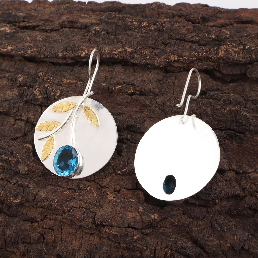 Swiss Blue Topaz Earrings Gemstone, 925 Solid Sterling Silver Earrings Jewelry, Handmade Earrings , Silver Jewelry For Gift