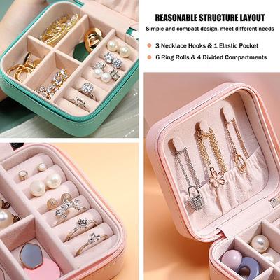 2024 Portable Jewelry Box Jewelry Organizer Display Travel Jewelry Case Boxes PU Storage Zipper Ring Case Jewelry Storage Box