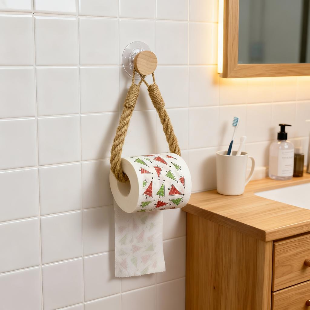 1 piece hand-woven hemp rope tissue holder, solid wood rope weaving, creative non-punching wall-mounted, household,