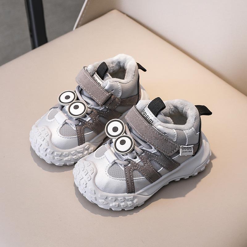 Autumn Winter Kids Fleece Lined Mesh Sneakers Boys Girls Non Slip Soft Sole Casual Running Shoes Durable And Comfortable