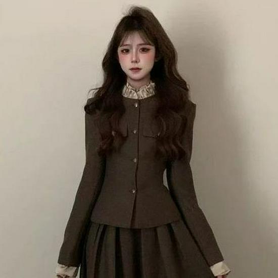Elegant Autumn Collection: Two-Piece Faux Layered Dress Set Small