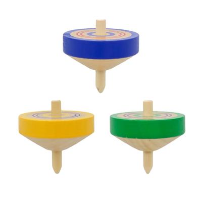 Wooden Toy Color Throwing Tops Set of 3 Old-fashioned (blue, Yellow, Green)