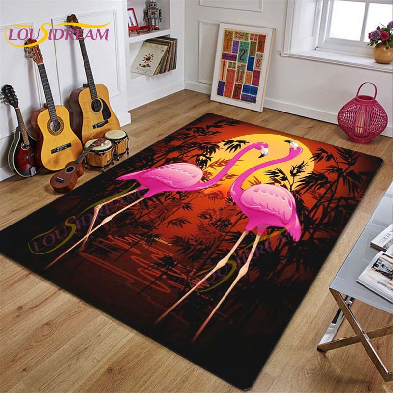 3D Flamingo Rug Carpet for Livingroom Bedroom Kids Room Colorful Modern Rug Non Slip Floor Carpet INS Style Decor Flower Carpet