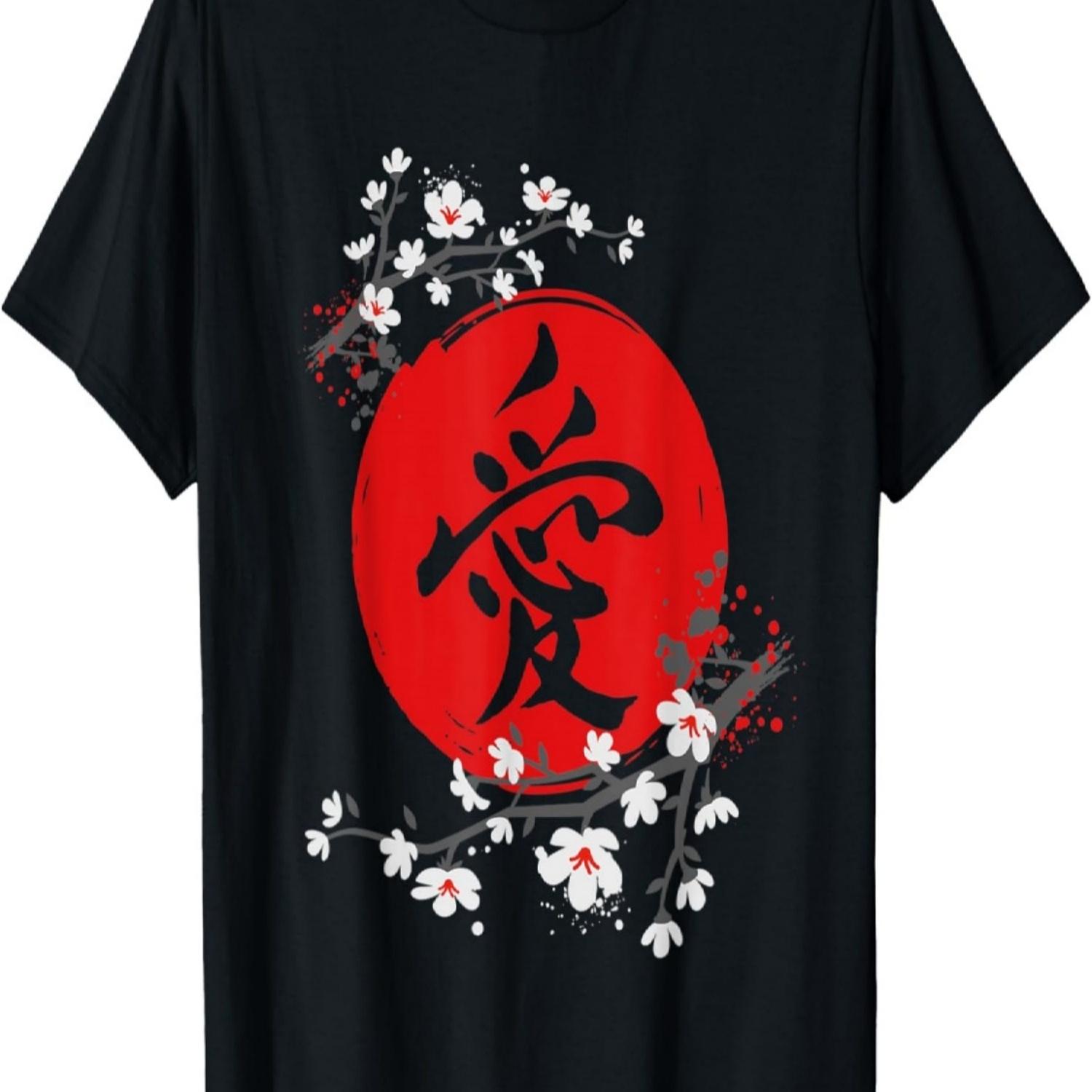 Funny Love Vintage Kanji And Cherry Blossom Gift T-Shirt S чёрный