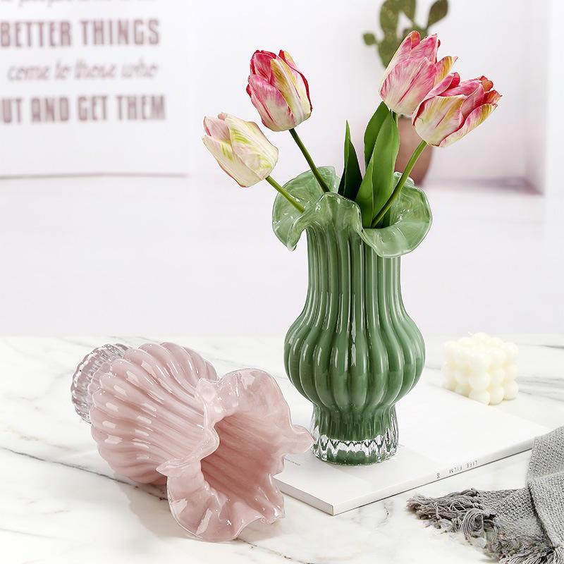 Medieval Art Retro Luxury Decoration Living Room Transparent Flower Water Nourishing Milk and Oil Wind Vase