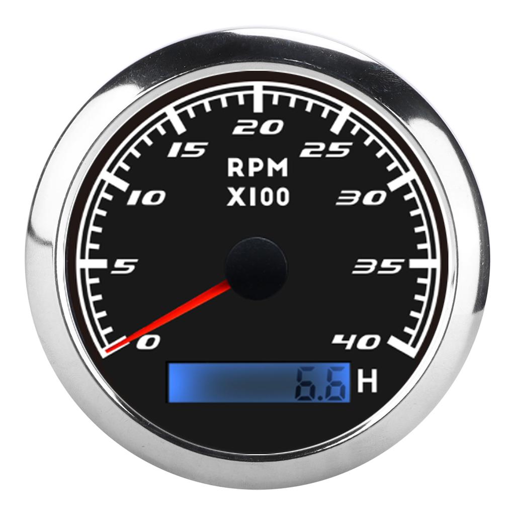 85mm Boat Pointer Tachometer Red Backlight Stainless Steel IP67 Universal for Car TruckBlack