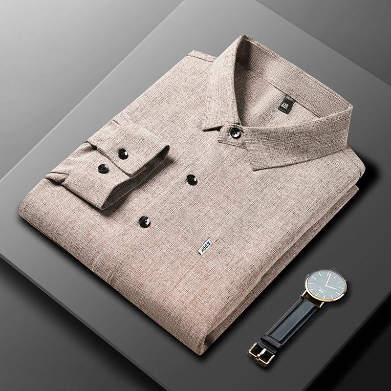 Nowa Męska Koszula Biznesowa Casual z Długim Rękawem z Nadrukiem Odporna na Gniecenie Nie Wymaga Prasowania Wygodna Na Cały Sezon Wszechstronny Top