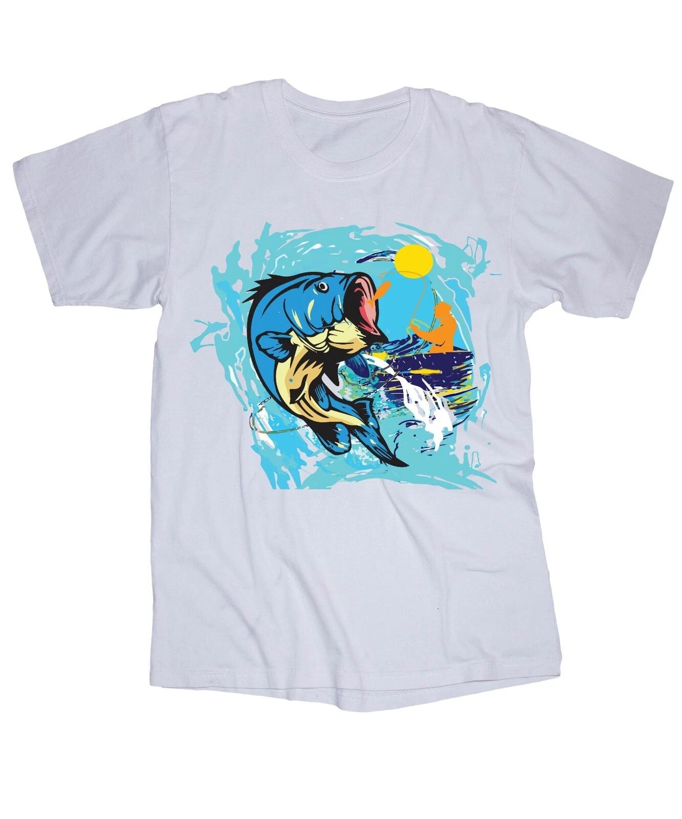 Fishing T-shirt Trout, Bass, Crappie, Lake, River, Outdoor Painted style graphic M