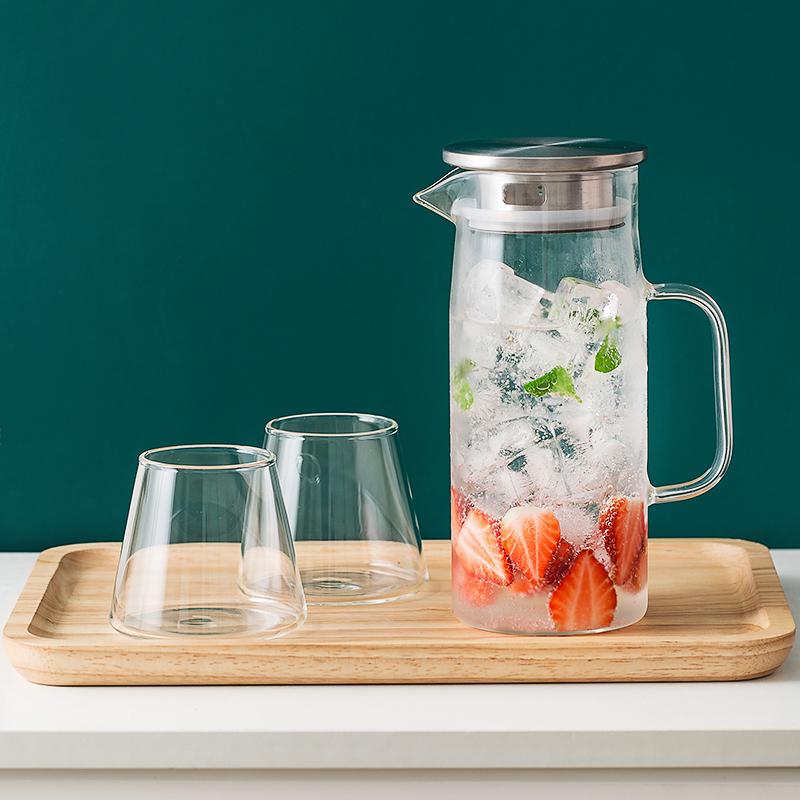 Glass Pitcher with Lid, Heat Resistant Glass Water Carafe with Handle for Fridge, Pitcher for Iced Tea Milk, Hot and Cold 1000ml