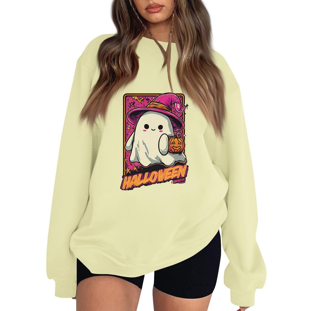Women's Pullover Dropped Shoulder Halloween Print Sports Sweatshirt Top