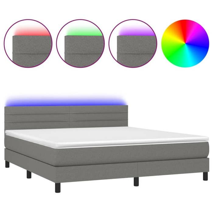 Exclusive House - Slatted Bed Base and Mattress and LED Dark Grey 180x200 Cm
