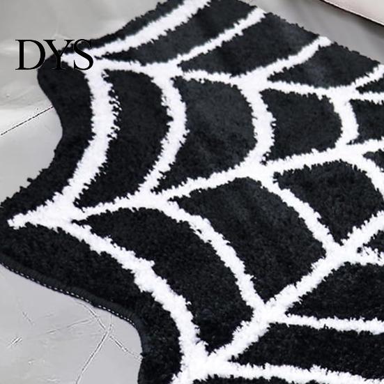Fade Resistant Floor Carpet Spider Web Bath Mat, Halloween Gothic Bathroom Rug, Non-slip Rug Black Bat for Home Entrance Bedroom Indoor Decor