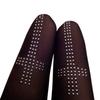 Women's Classical Black Stretchable Opaque Tights Crosses Rhinestones Embellished Pantyhose For Casual Or Party Wear