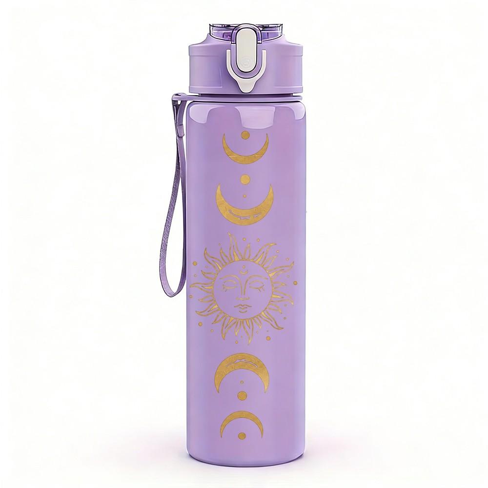 1PC Moon Sun Boho Mystical Celestial Art 750ml Color Plastic Sports Water Bottle Leakproof Flip Straw Lid Suitable for Sports Office Home Use