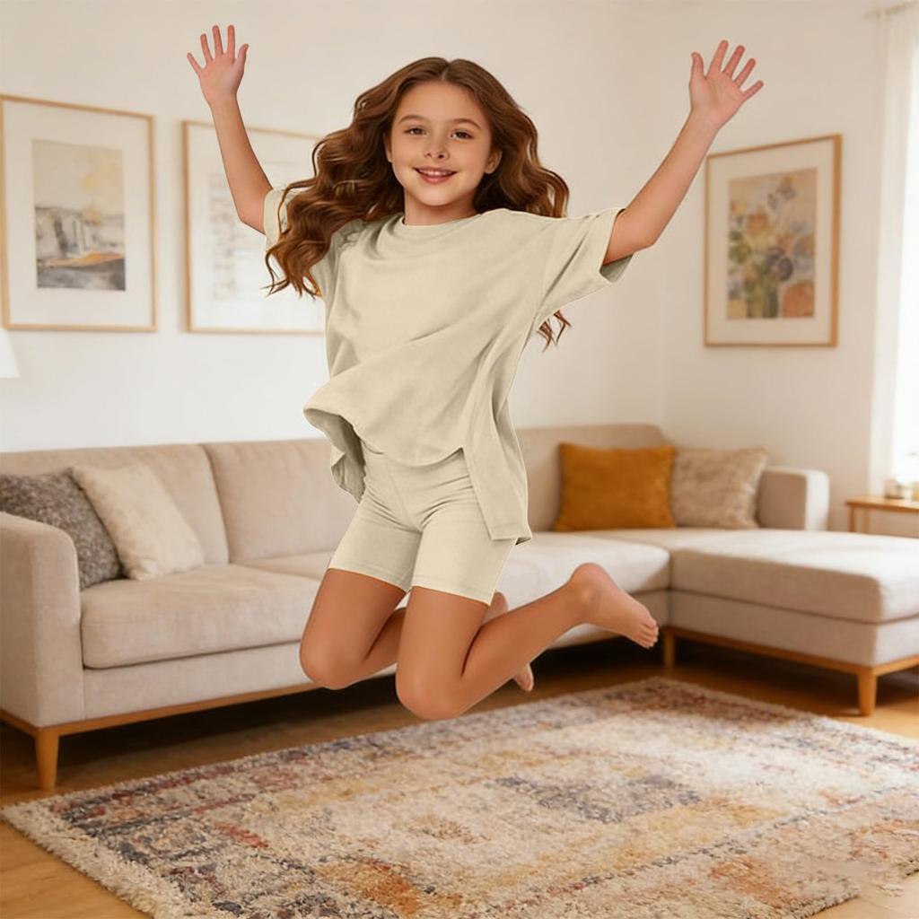 Sommeroutfits für Mädchen, 2-teilige Sets aus Hemden und Shorts, Frühlingsoutfits, Sportshorts-Sets für Teenager-Mädchen
