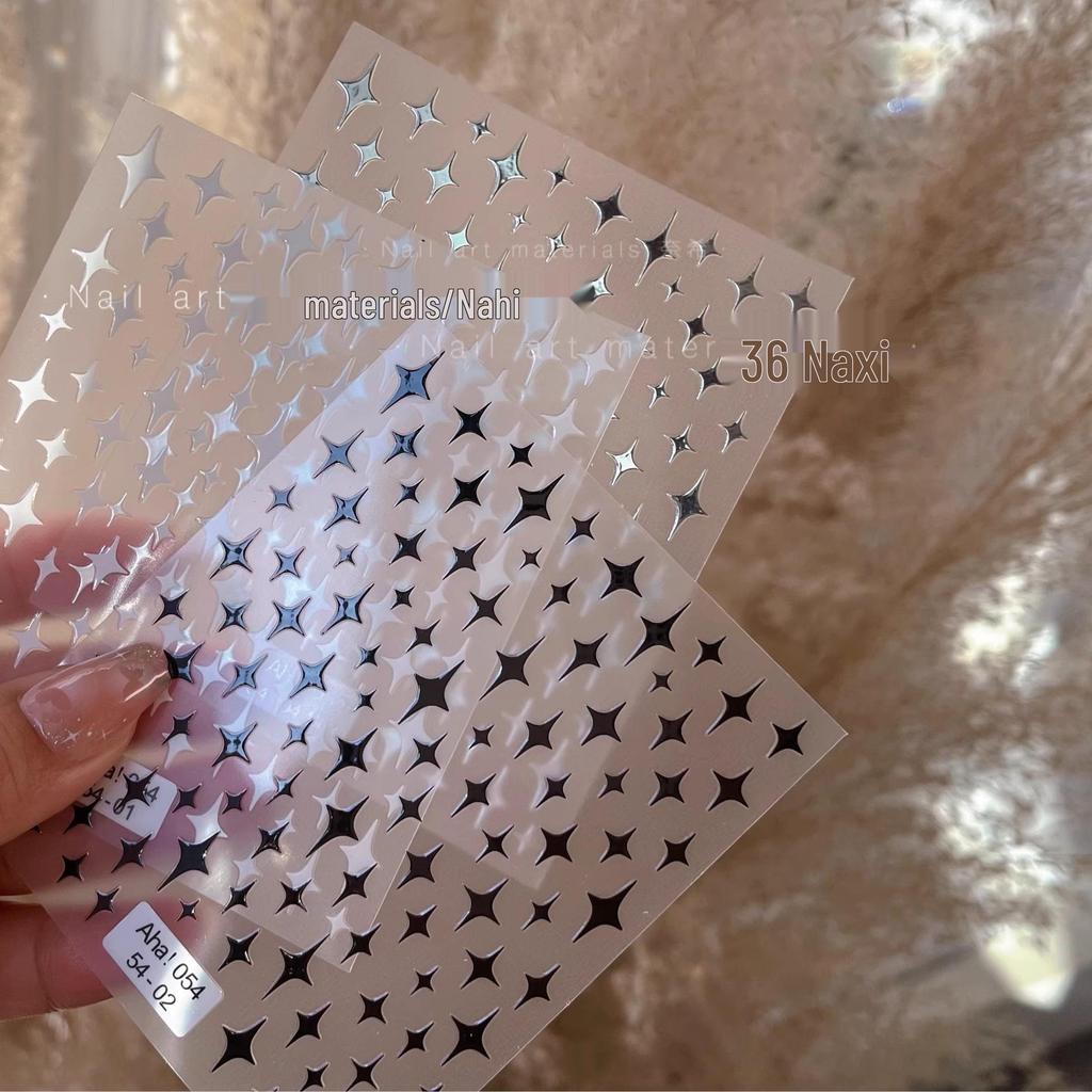 Starlight Silver Star & Crescent 3D Nail Art Stickers