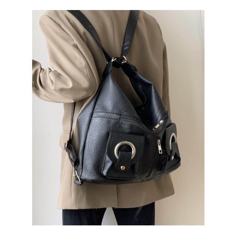 Coole Gothic Heiße Mädchen Schultertaschen Einfarbige Damen Umhängetasche Große Kapazität PU-Leder Damen Tragetaschen Rucksack