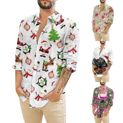 Men's Christmas Shirts Long Sleeve Floral Printed Button Up Tops Funny Cute  Graphic Dress Shirt