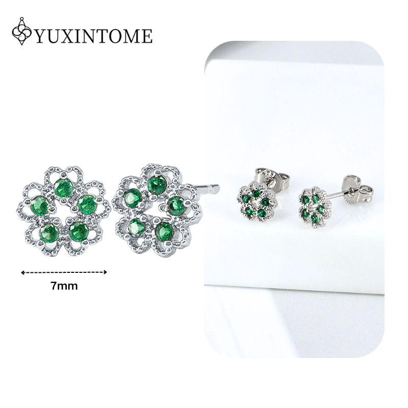 Turquoise 925 Silver Ear Needle Green Zircon vintage emerald Heart/Flower Pendant Hoop Earrings Fashion party Jewelry